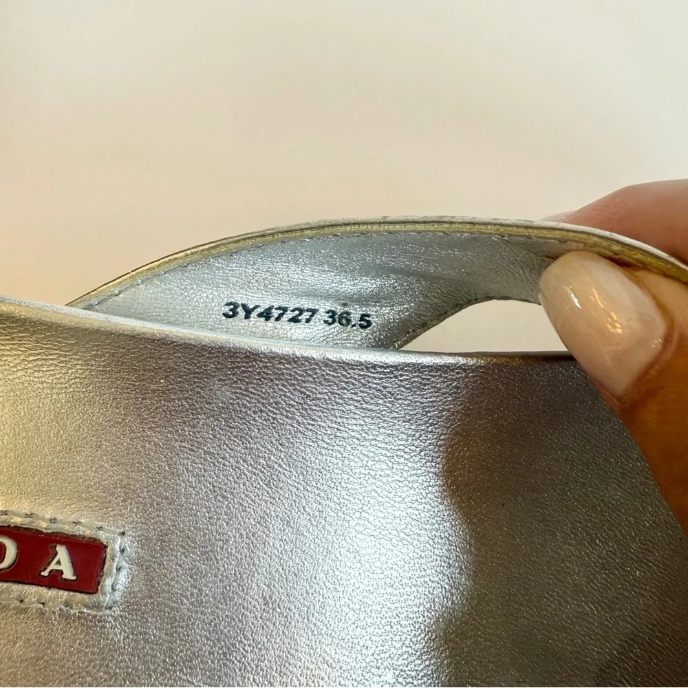 Prada Silver Wedge Sandals Size 36.5 (size 6) - Picture 9 of 10